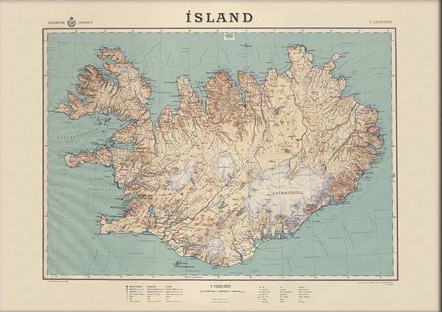 Map of Iceland - 1944
